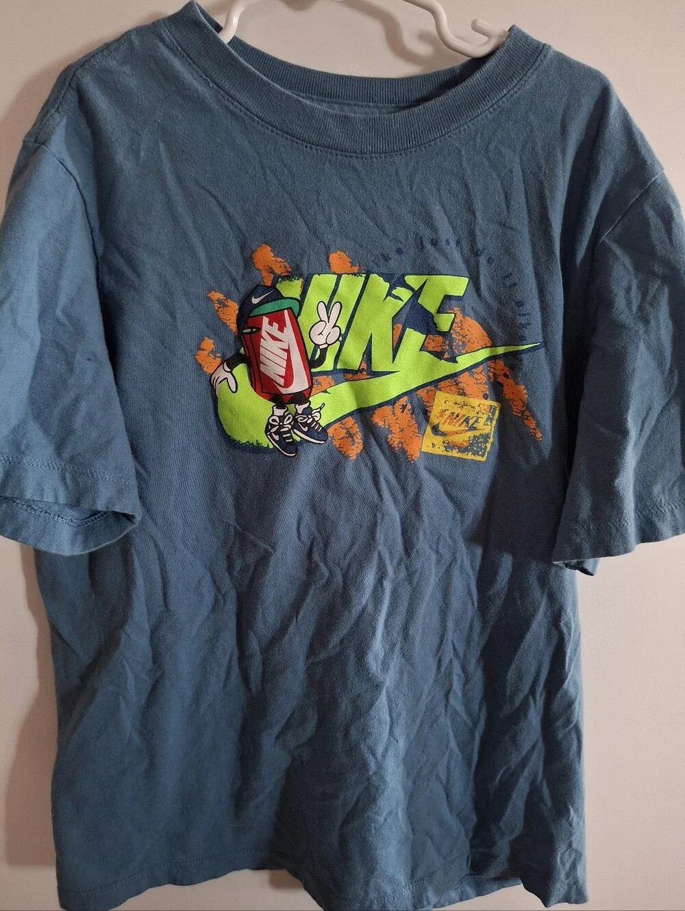 Nike Blue Short-Sleeve Tee with Neon Green and Orange Graphic